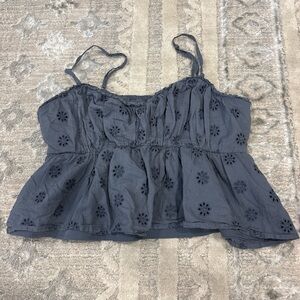 Hollister Charcoal Camisole with Floral Eyelets